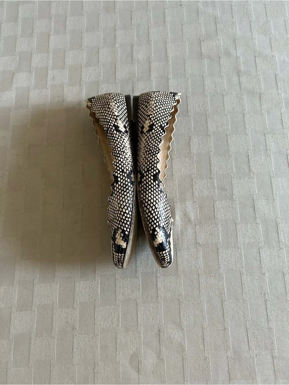 Chloe Lauren Python Embossed Scalloped Leather Ballet Flats